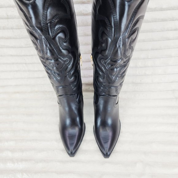 Electric Cowboy Jet Black Matte Western Knee High Cowgirl Boots Jet Black - Picture 5 of 15